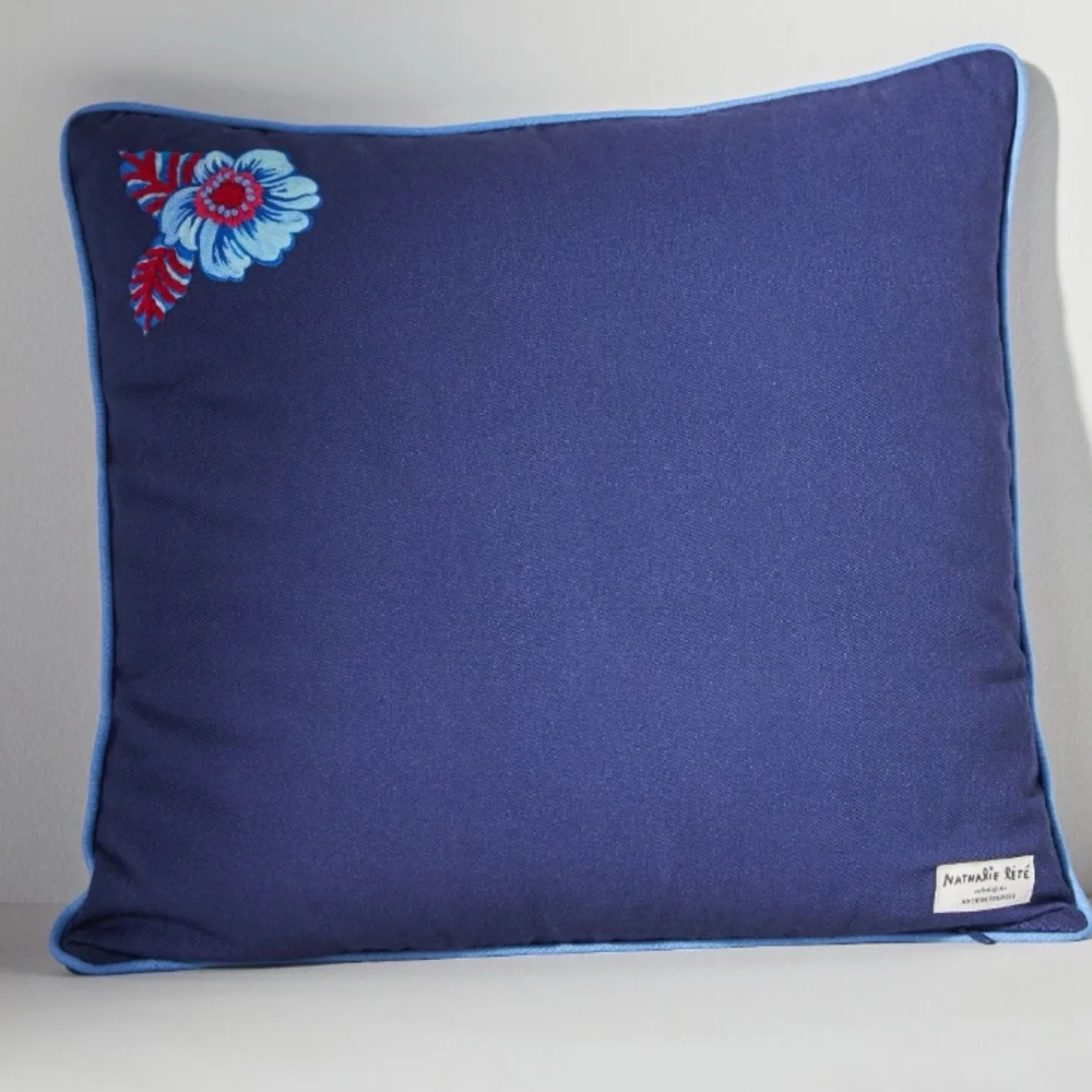 NWT Anthro Nathalie Lete Embroidered Bulldog Floral Whimsical Pillow 18x18